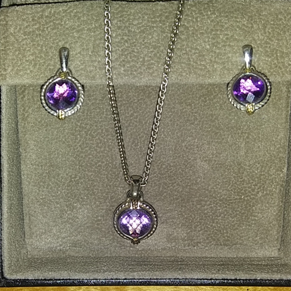 Lorenzo Genuine Amethyst Necklace and Earrings